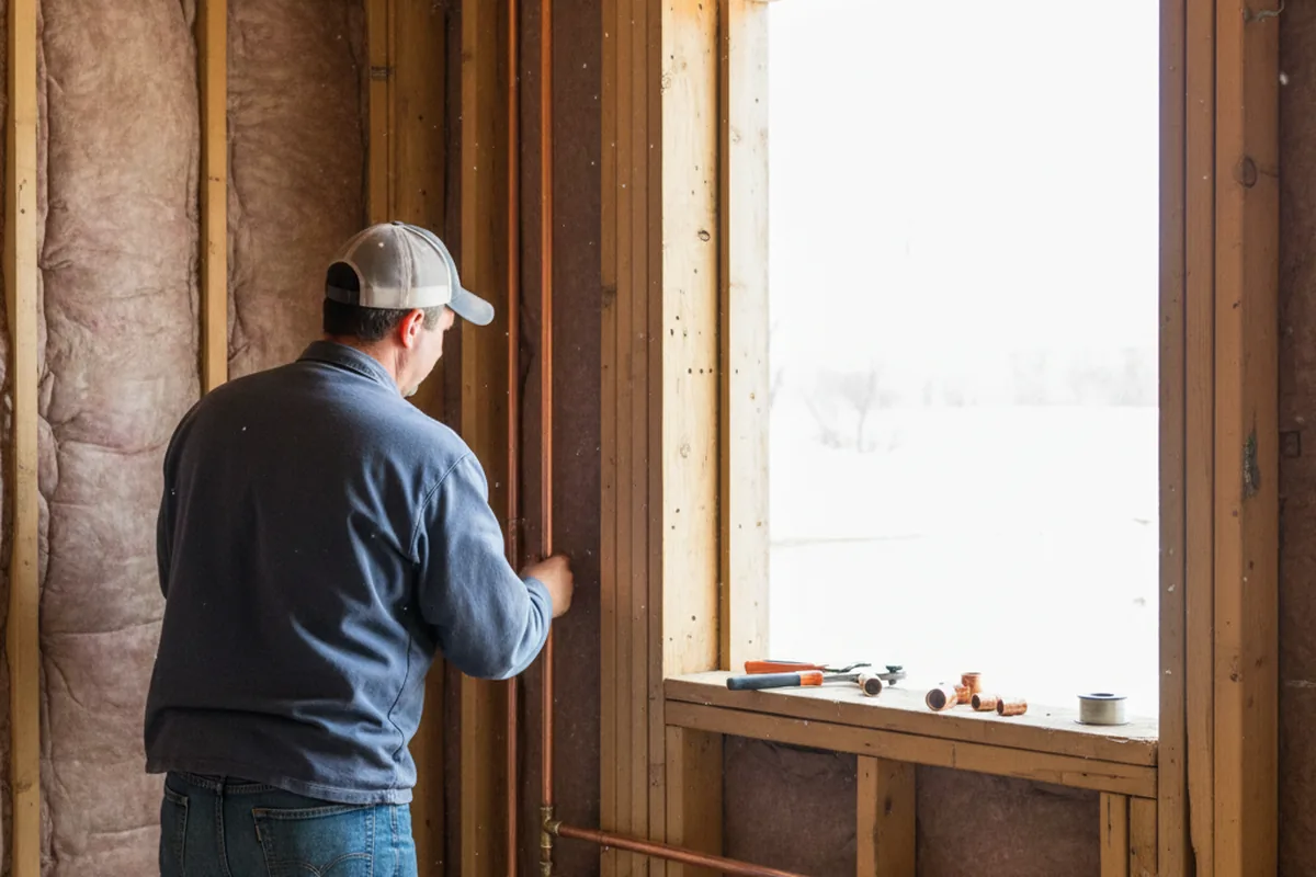 Licensed plumber running new copper supply lines in a Wellsburg home