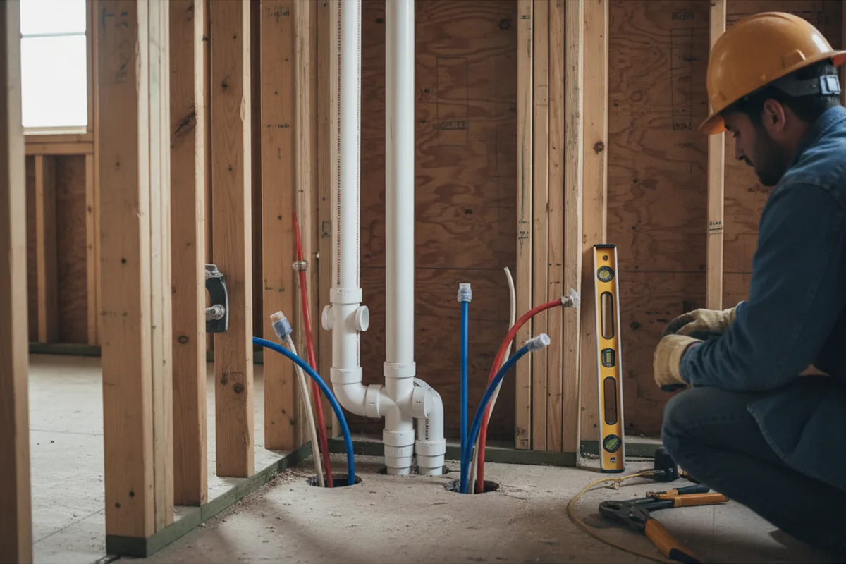 Drain and supply rough-in during Sump Pump Repair in Wellsburg